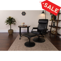 Flash Furniture Contemporary Black Leather Recliner and Ottoman with Leather Wrapped Base BT-7863-BK-GG